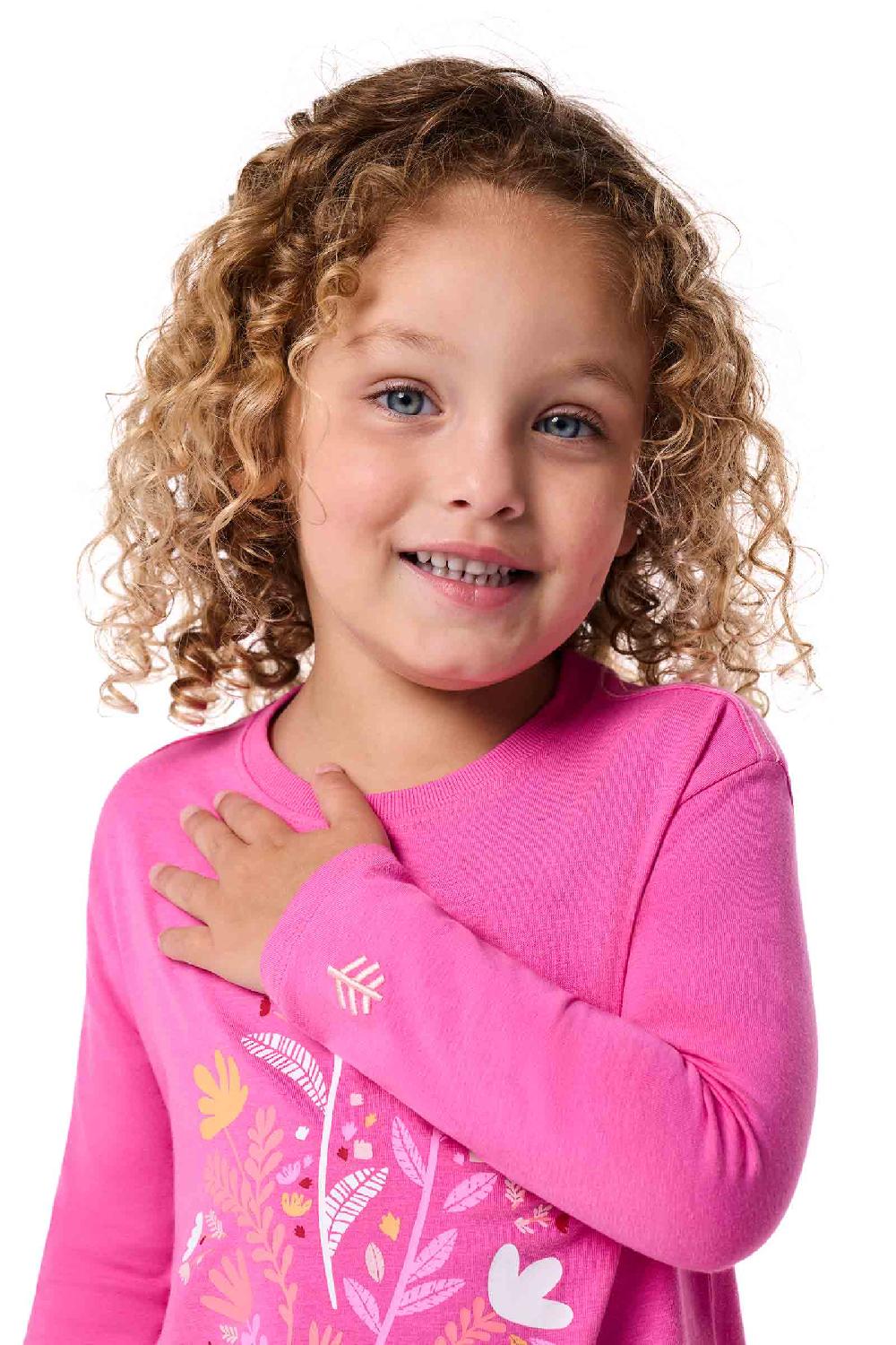 Coolibar Toddler Coco Plum Everyday Long Sleeve Graphic T-Shirt | Tulip Pink Blooming Forest