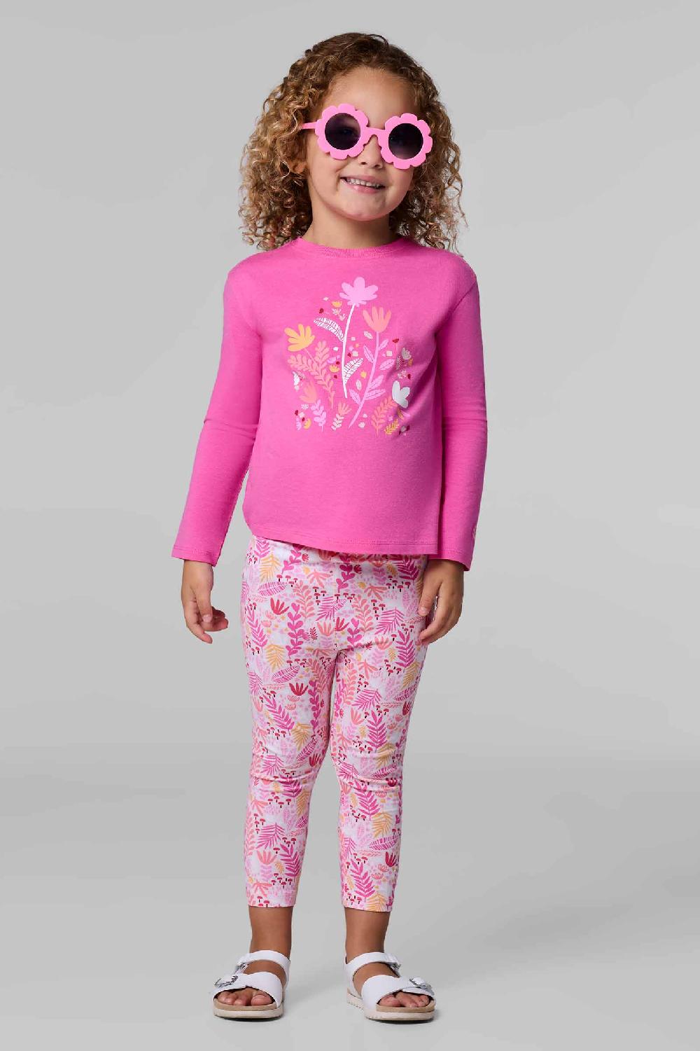 coolibar Toddler Coco Plum Everyday Long Sleeve Graphic T-Shirt | Tulip Pink Blooming Forest