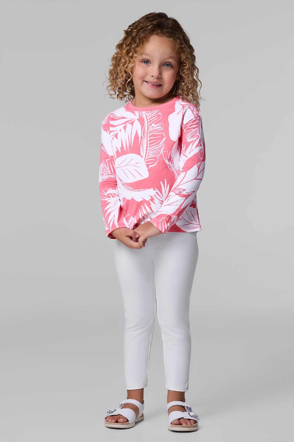 Coolibar Toddler Coco Plum Everyday Long Sleeve T-Shirt | Flamingo Pink Palm Paradise