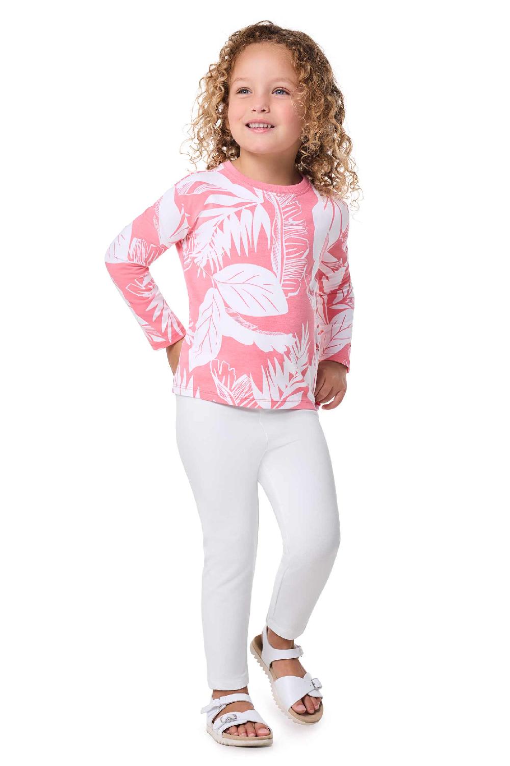 Coolibar Toddler Coco Plum Everyday Long Sleeve T-Shirt | Flamingo Pink Palm Paradise