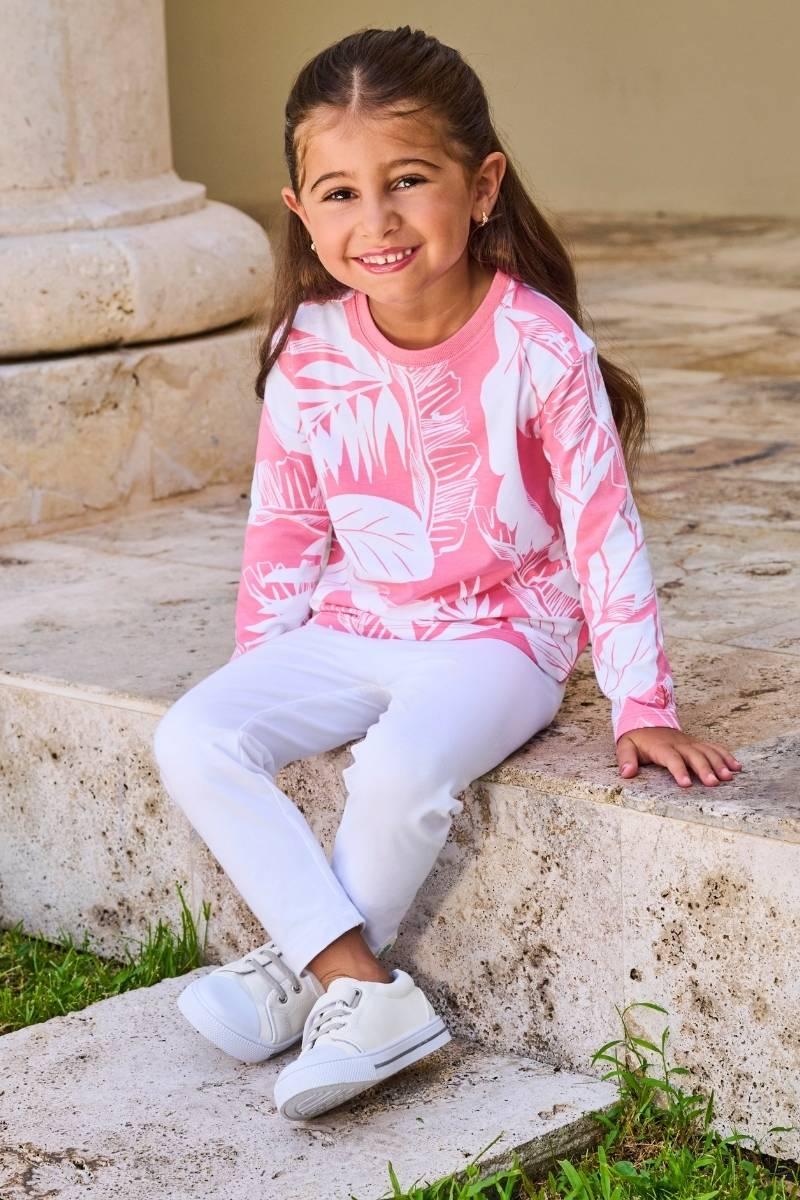coolibar Toddler Coco Plum Everyday Long Sleeve T-Shirt | Flamingo Pink Palm Paradise