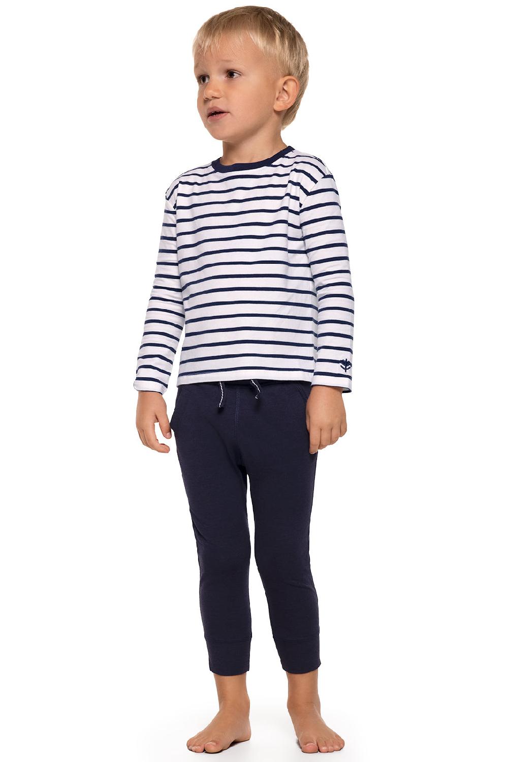 coolibar Toddler Coco Plum Everyday Long Sleeve T-Shirt | White/Navy Stripe