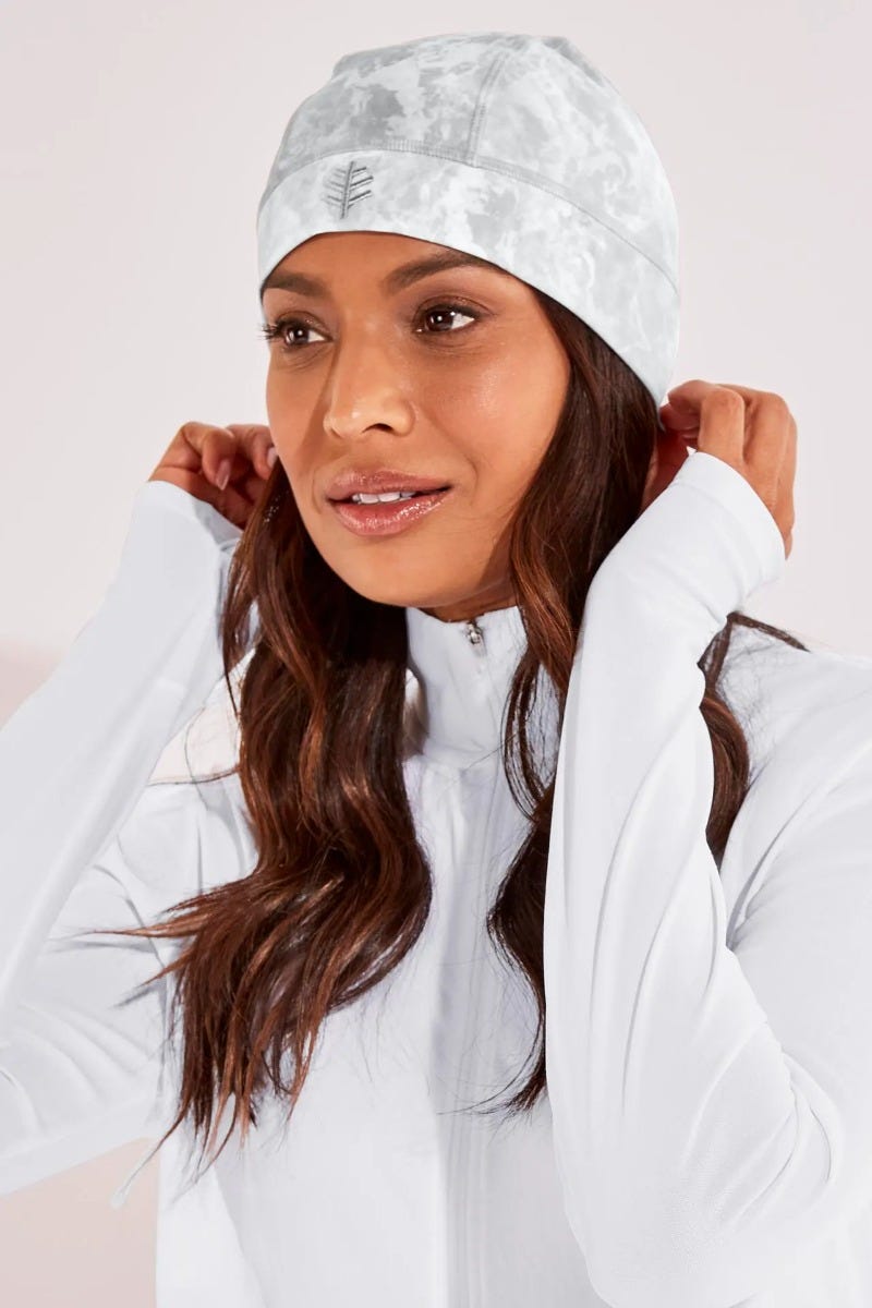 Coolibar Unisex Aqua Sun Skully Cap | Grey Water Print