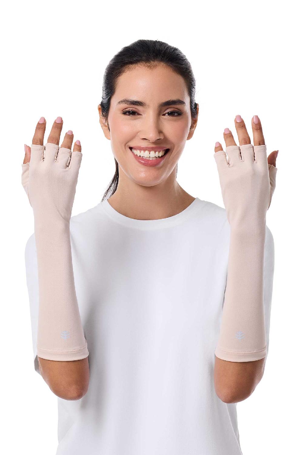 Coolibar Unisex Bona UV Fingerless Mid-length Gloves | Beige