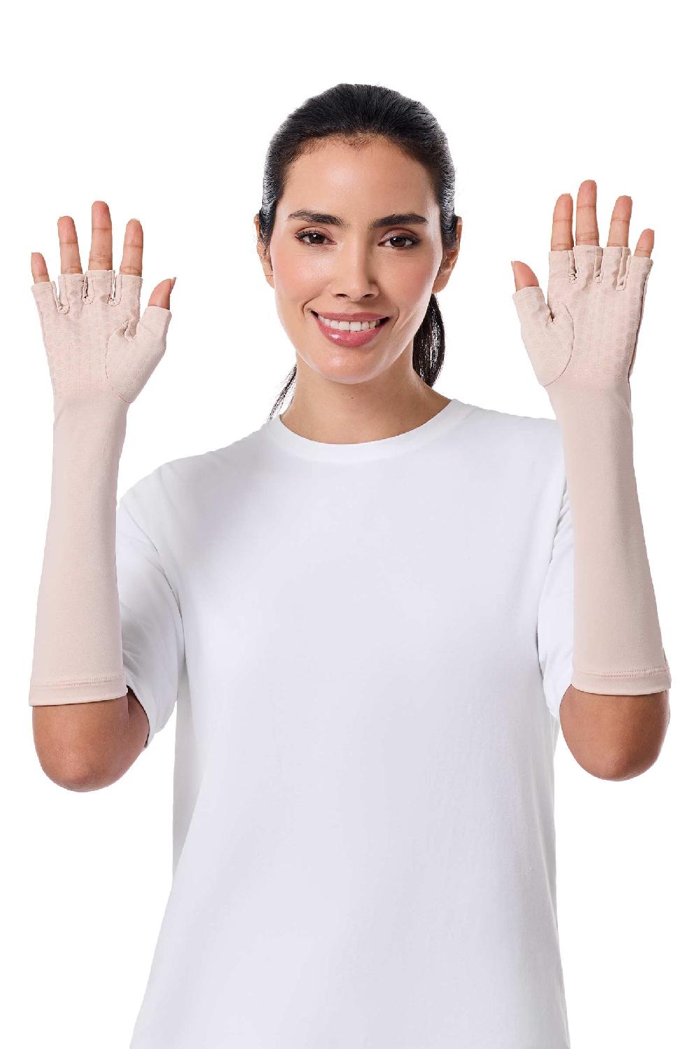 Coolibar Unisex Bona UV Fingerless Mid-length Gloves | Beige