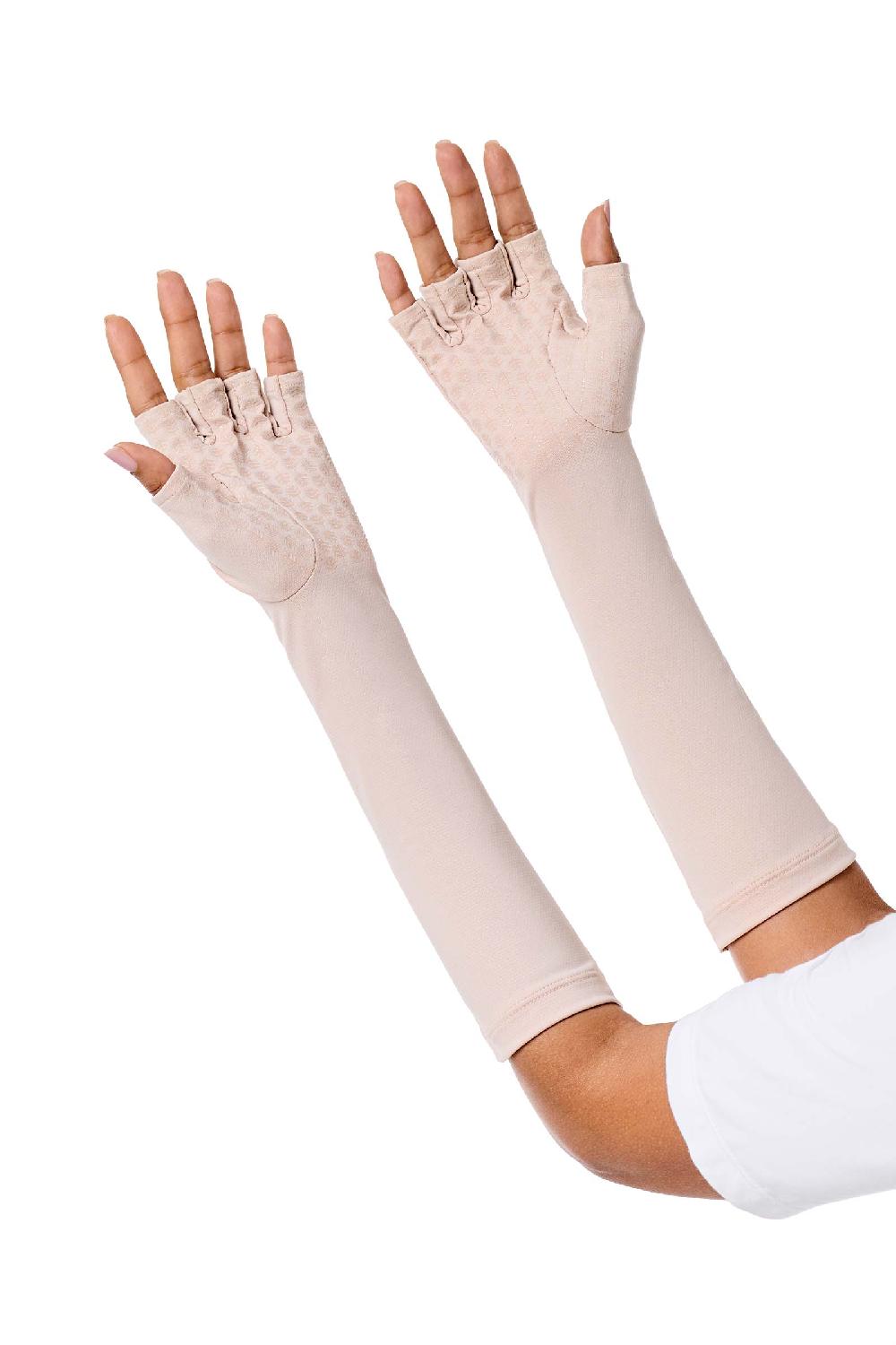 Coolibar Unisex Bona UV Fingerless Mid-length Gloves | Beige