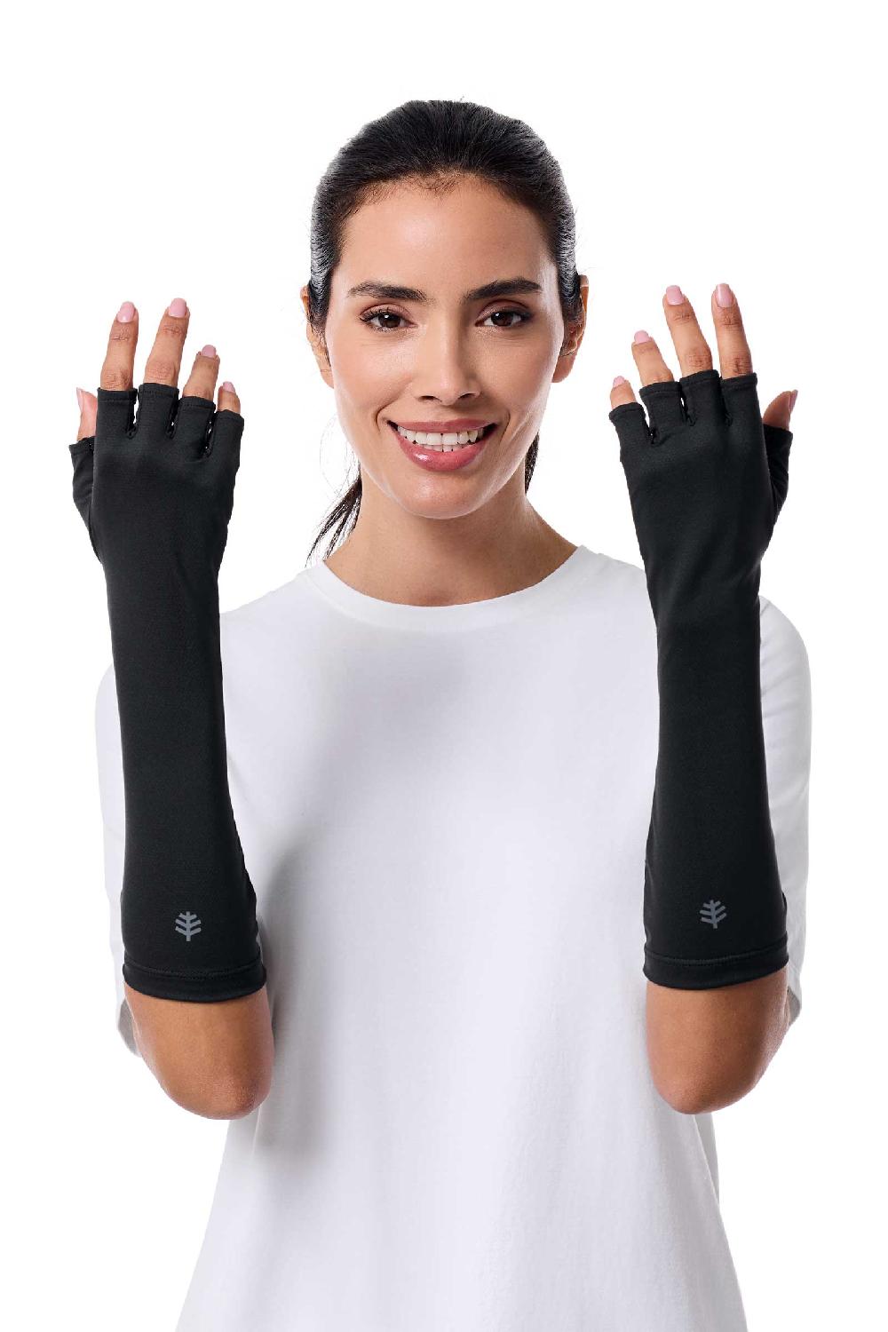 Coolibar Unisex Bona UV Fingerless Mid-length Gloves | Black