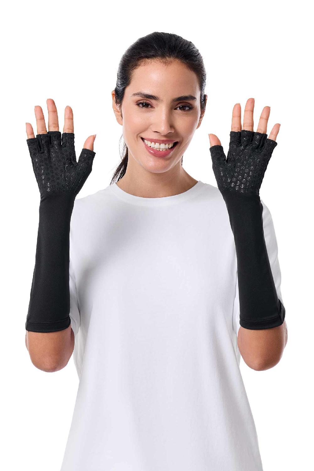 Coolibar Unisex Bona UV Fingerless Mid-length Gloves | Black