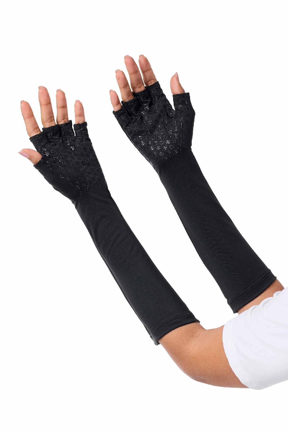 Coolibar Unisex Bona UV Fingerless Mid-length Gloves | Black