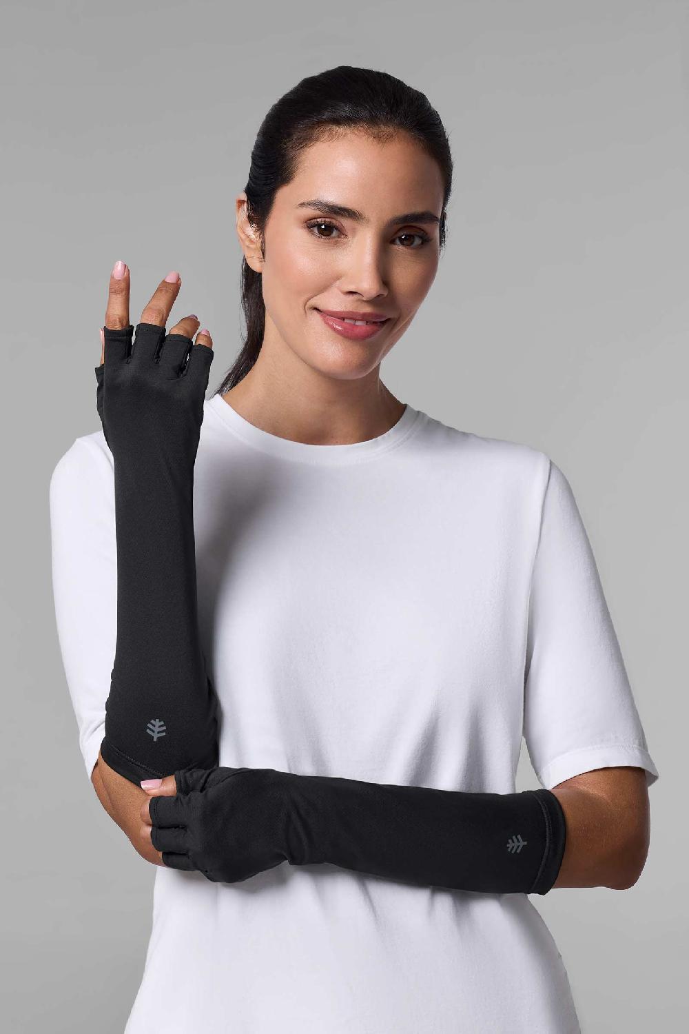 coolibar Unisex Bona UV Fingerless Mid-length Gloves | Black
