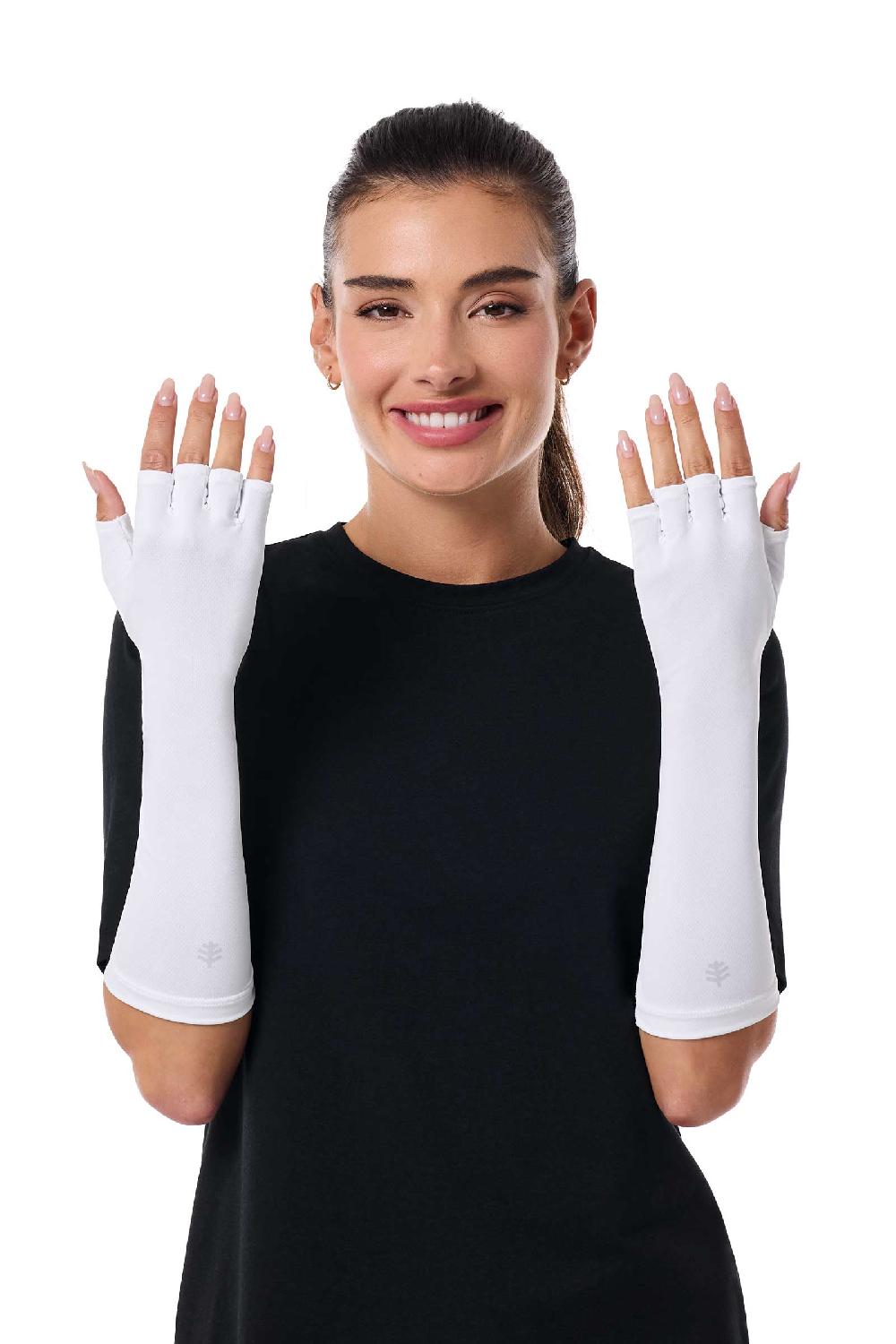 Coolibar Unisex Bona UV Fingerless Mid-length Gloves | White