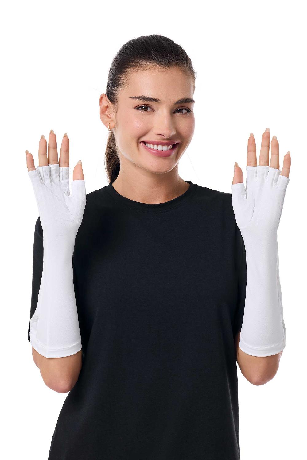 Coolibar Unisex Bona UV Fingerless Mid-length Gloves | White