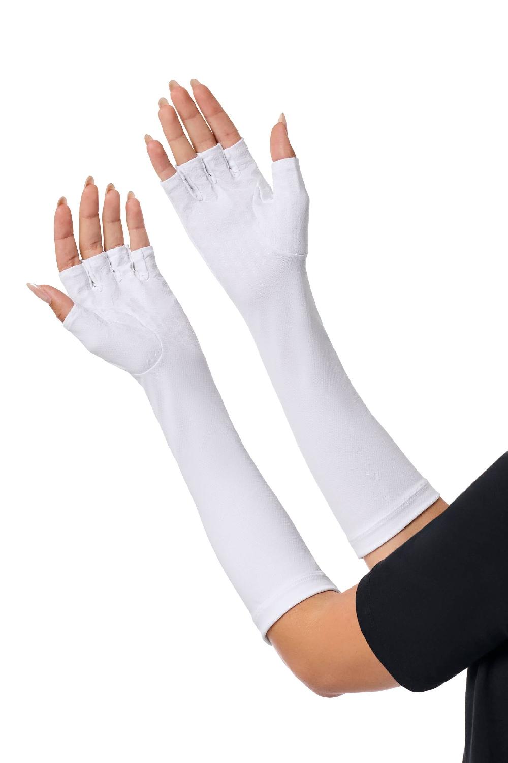 Coolibar Unisex Bona UV Fingerless Mid-length Gloves | White
