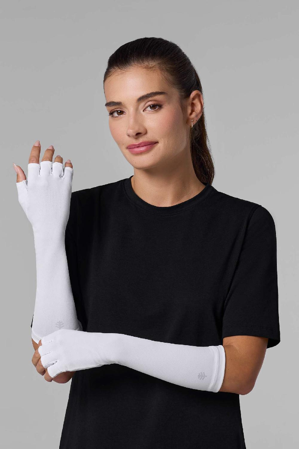 coolibar Unisex Bona UV Fingerless Mid-length Gloves | White