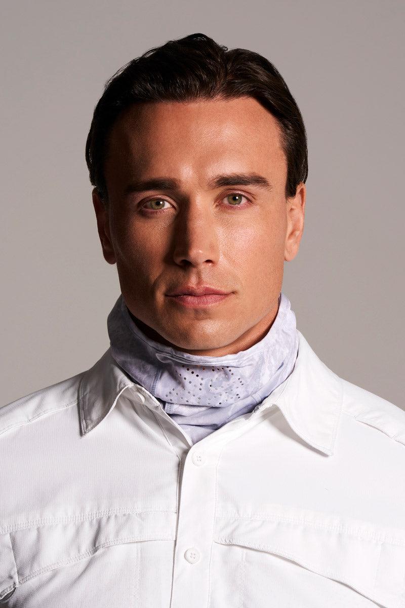 coolibar Unisex MaxShield Fishing Gaiter | Grey Water Print