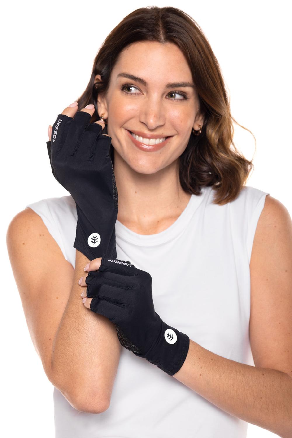 Coolibar Unisex MaxShield Multi-Sport Fingerless Gloves | Black