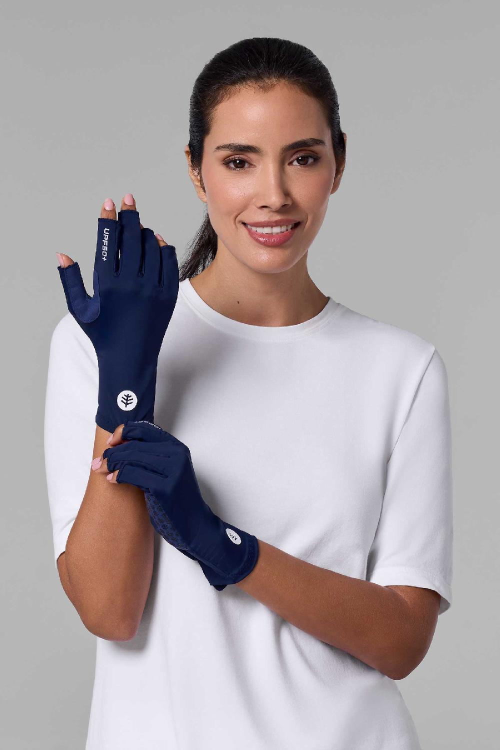 Coolibar Unisex MaxShield Multi-Sport Fingerless Gloves | Navy
