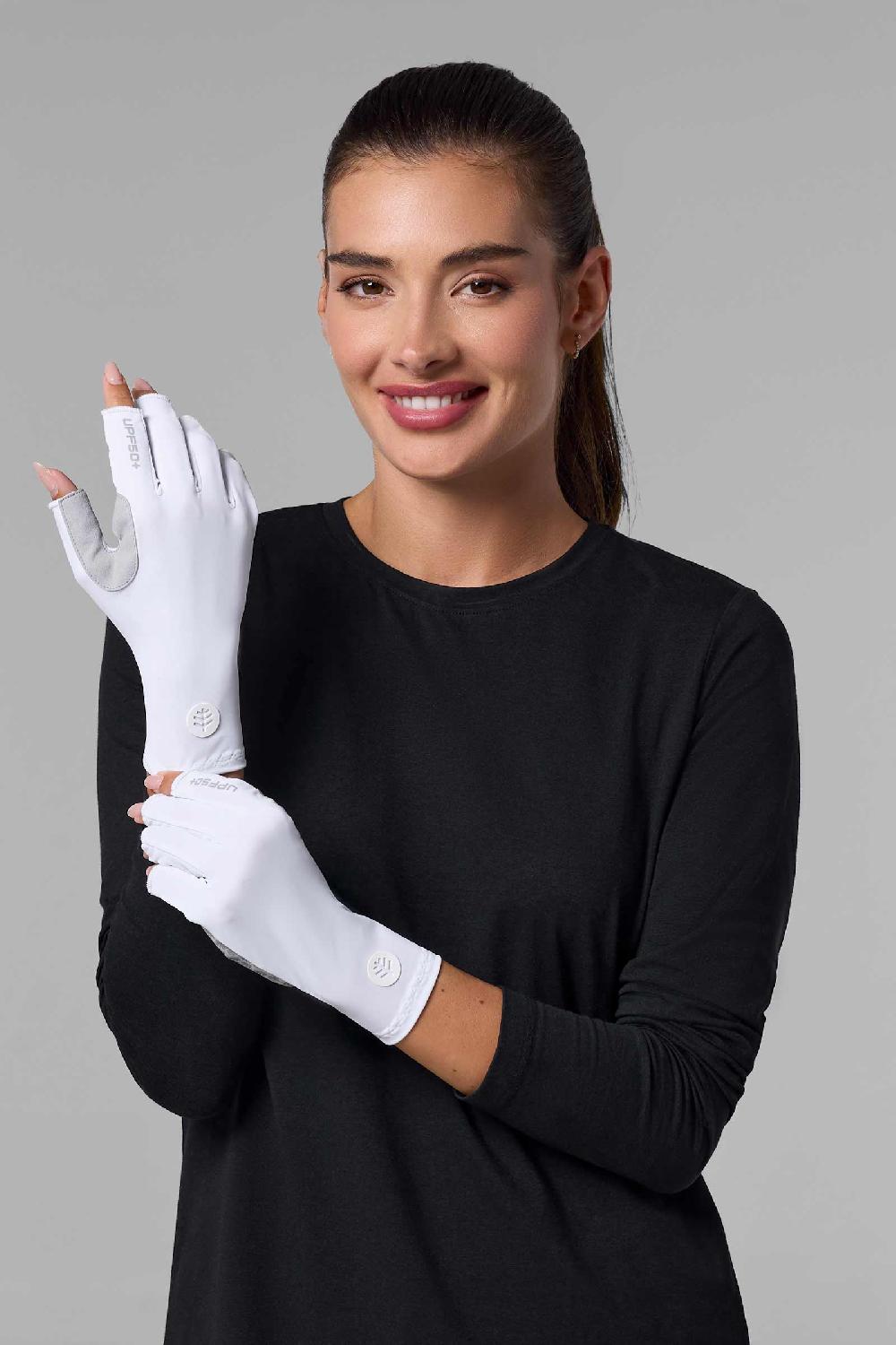 Coolibar Unisex MaxShield Multi-Sport Fingerless Gloves | White