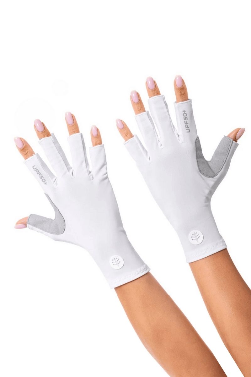 coolibar Unisex MaxShield Multi-Sport Fingerless Gloves | White