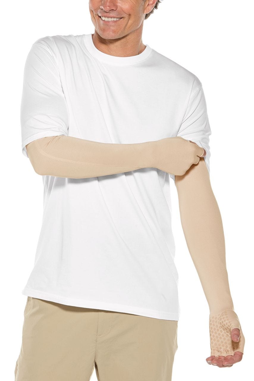 Coolibar Unisex Perpetua UV Long Fingerless Sun Gloves | Beige