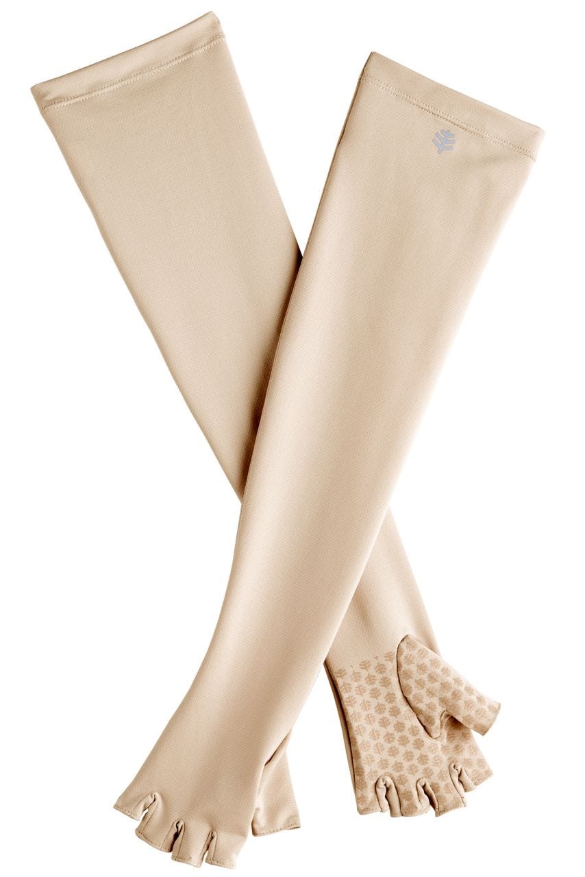 coolibar Unisex Perpetua UV Long Fingerless Sun Gloves | Beige