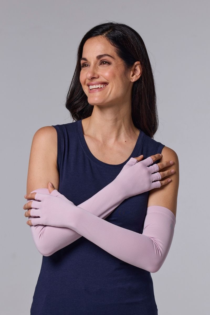 Coolibar Unisex Perpetua UV Long Fingerless Sun Gloves | Dusty Mauve