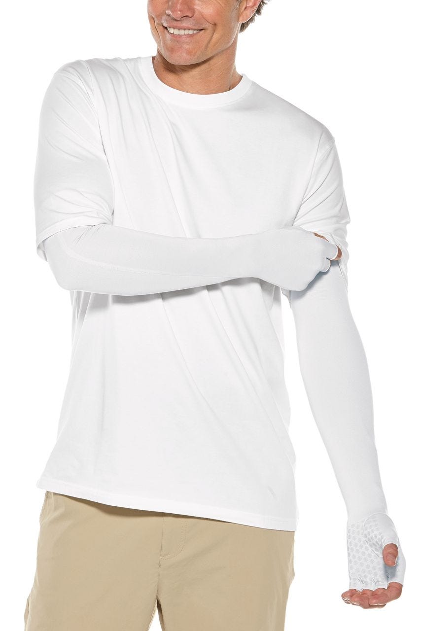 Coolibar Unisex Perpetua UV Long Fingerless Sun Gloves | White