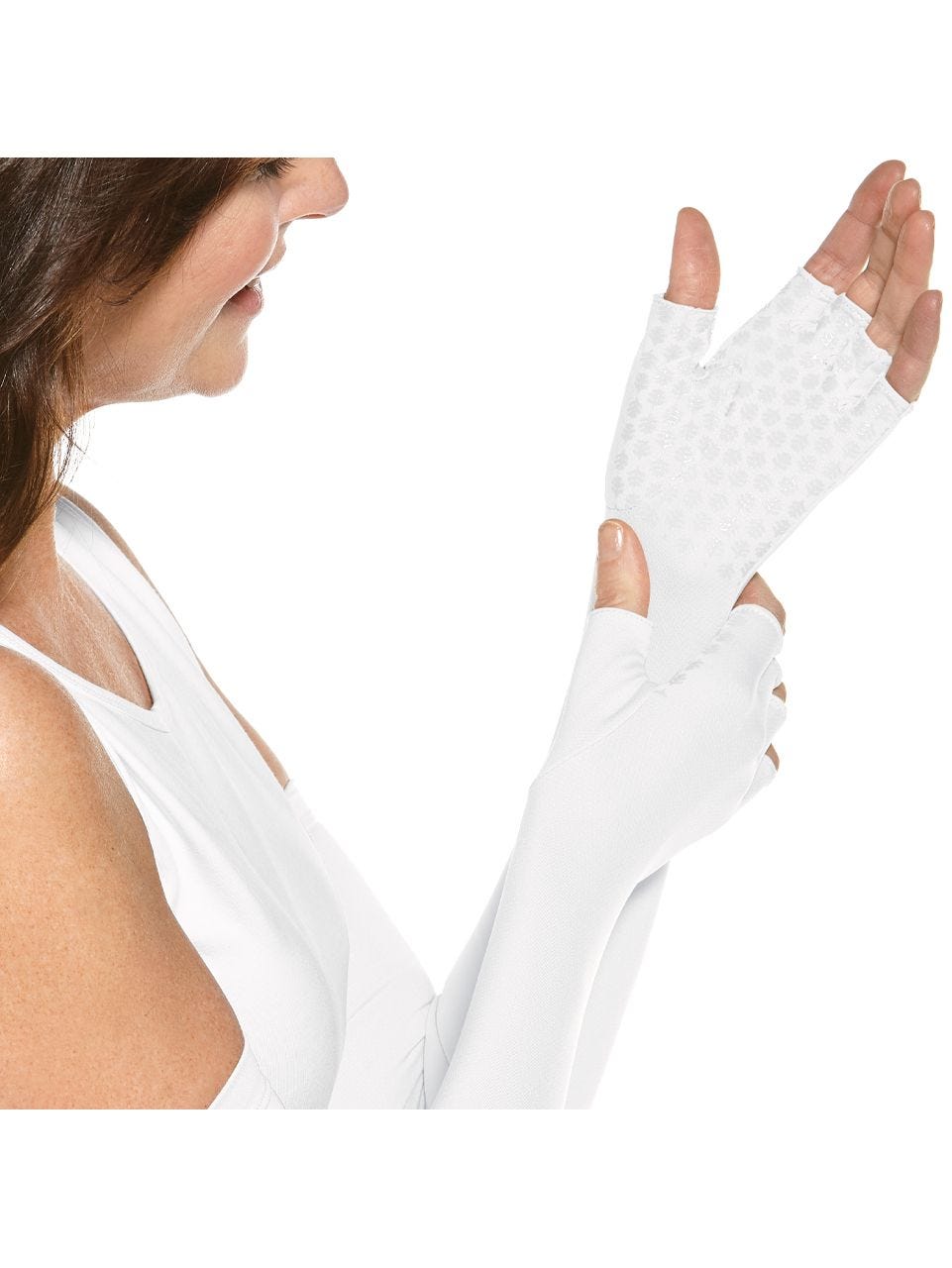 Coolibar Unisex Perpetua UV Long Fingerless Sun Gloves | White