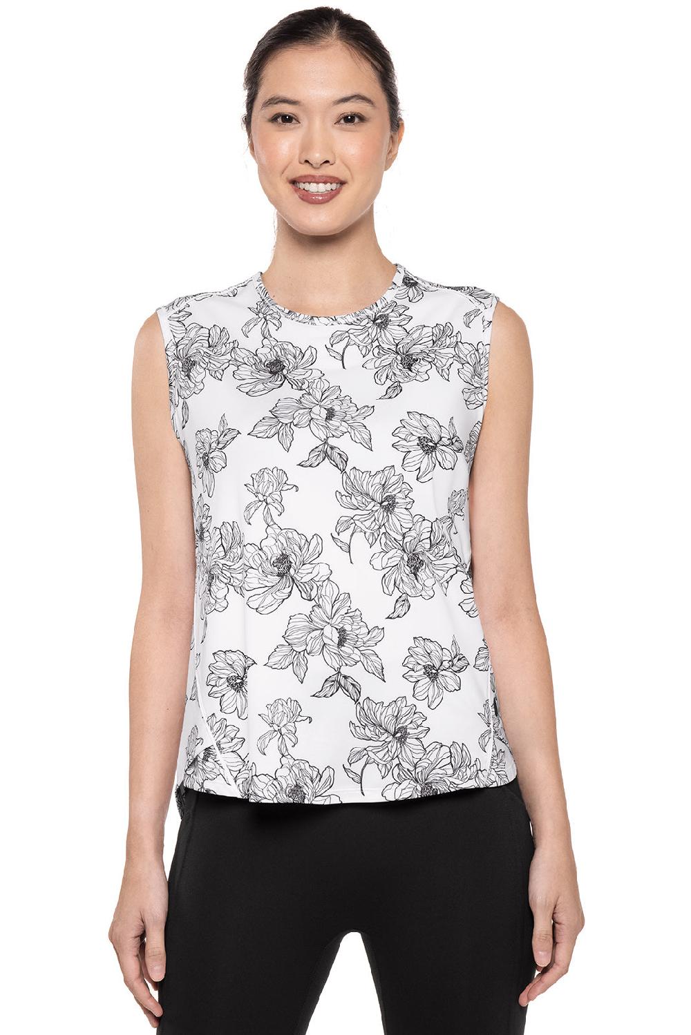coolibar Women's Accelera Tank | White/Black Perfect Peony