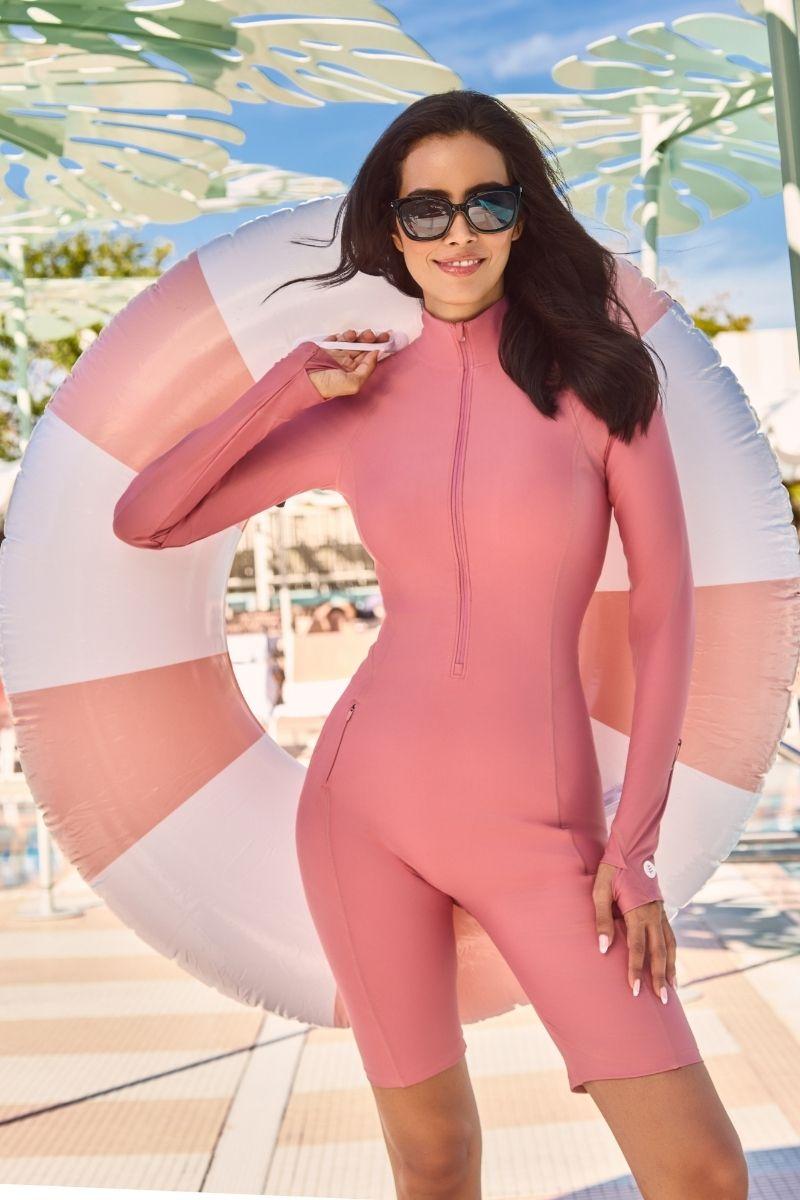 coolibar Women's Alana Knee Length Swimsuit | Terracotta Rose