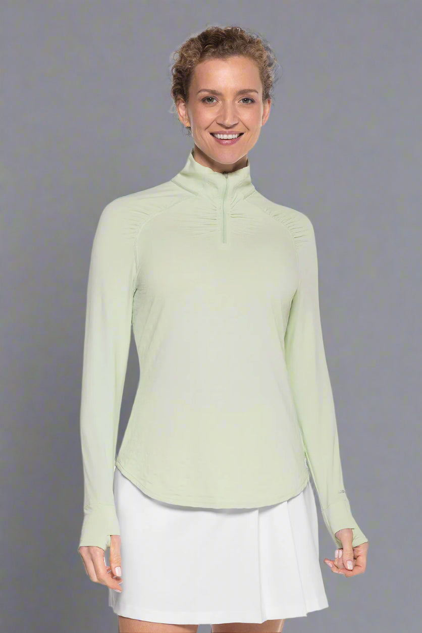 coolibar Women's Arabella Golf Quarter-Zip | Seedling Diamond Jacquard