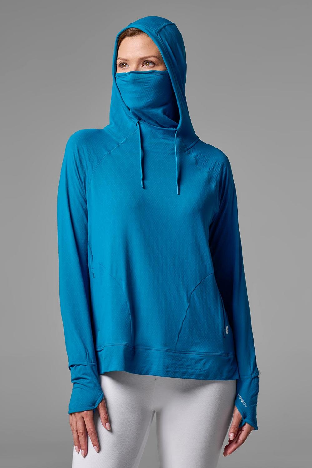 coolibar Women's Arabella Hoodie | Bluejay Diamond Jacquard