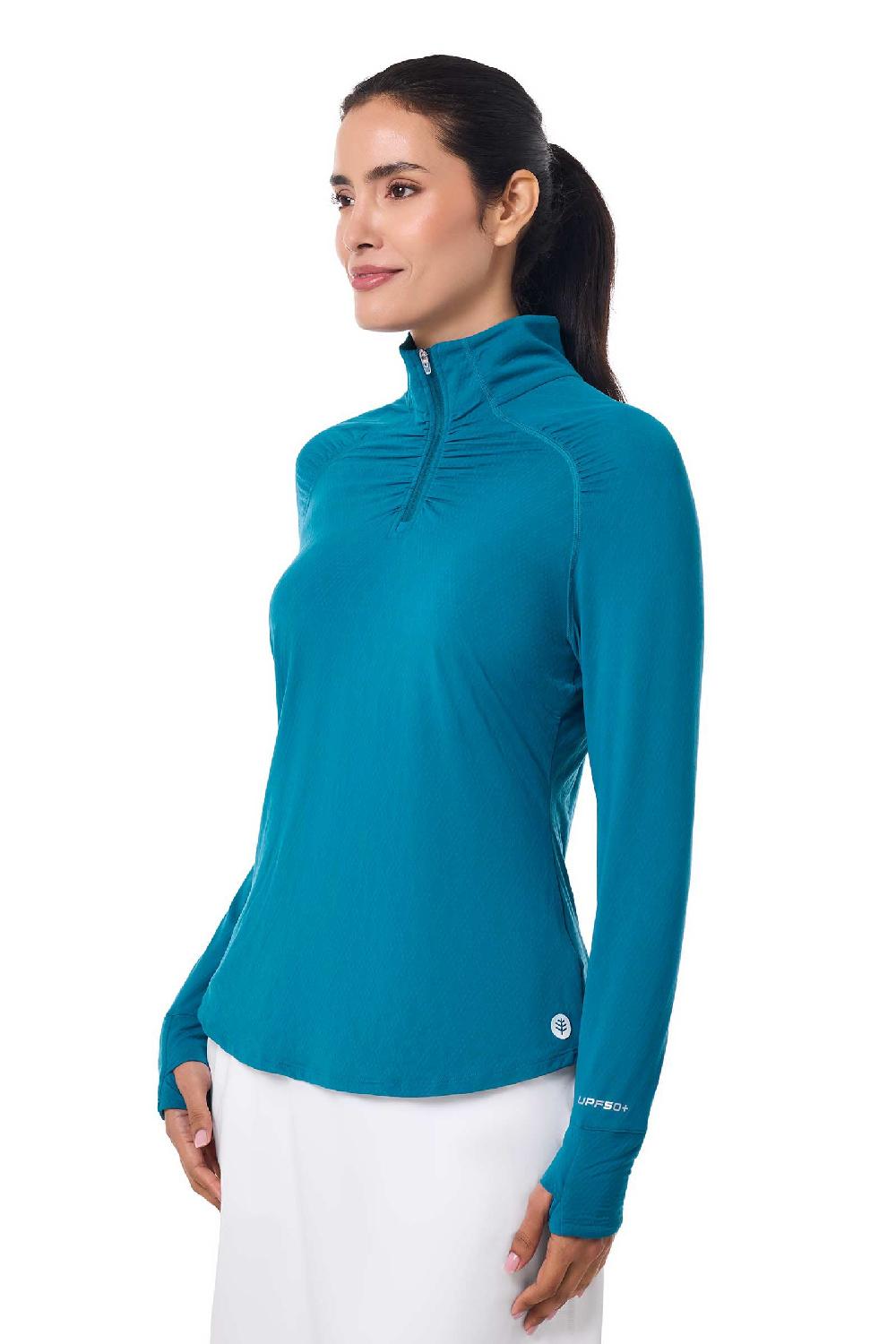 Coolibar Women's Arabella Quarter Zip | Bluejay Diamond Jacquard