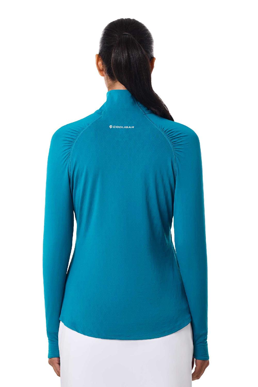 Coolibar Women's Arabella Quarter Zip | Bluejay Diamond Jacquard