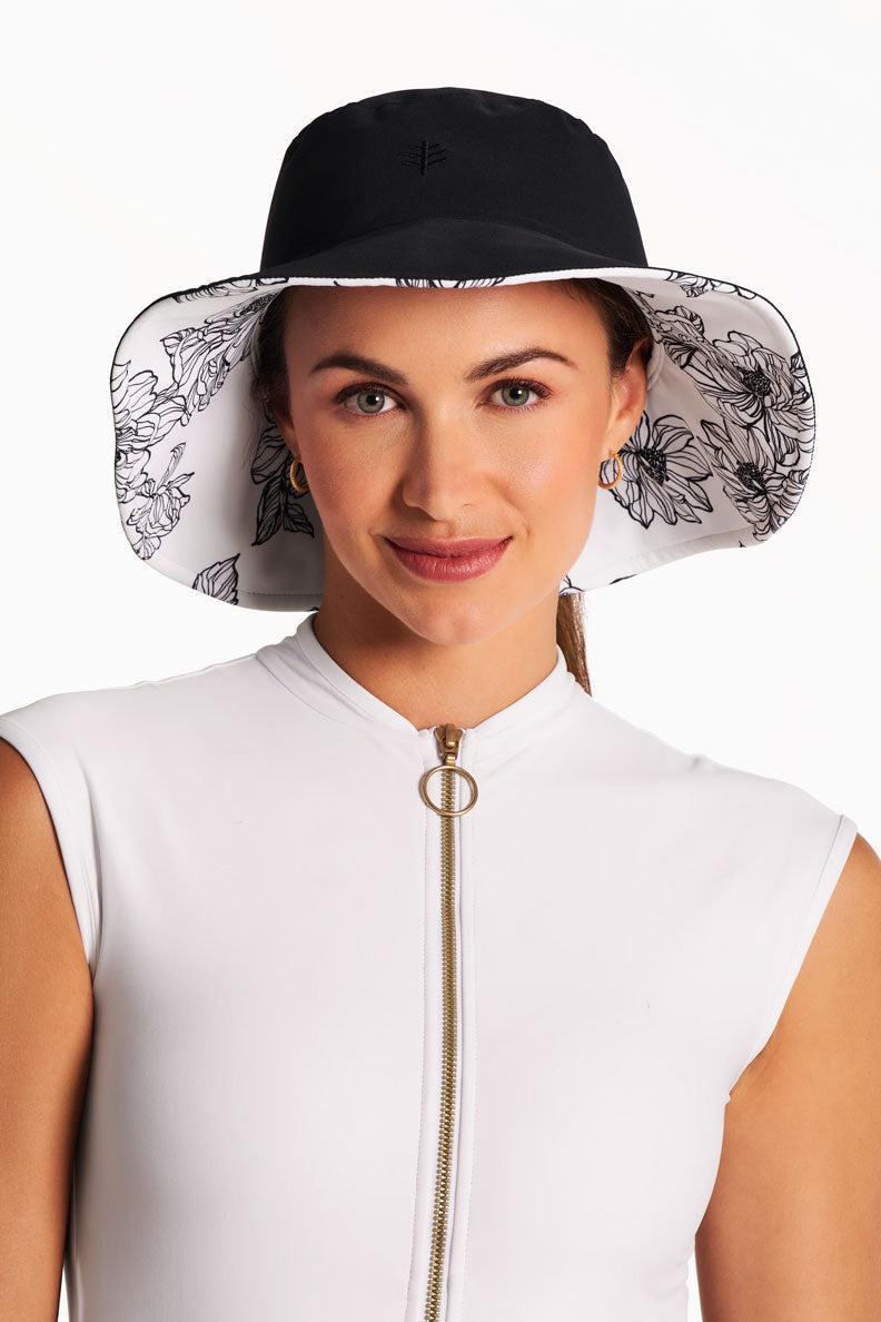 Coolibar Women's Ariel Reversible Pool Hat | White/Black Perfect Peony