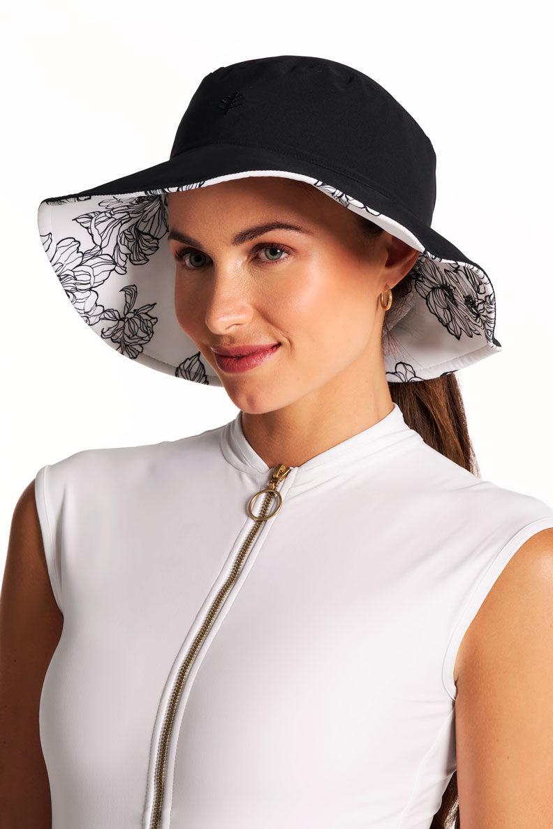 Coolibar Women's Ariel Reversible Pool Hat | White/Black Perfect Peony