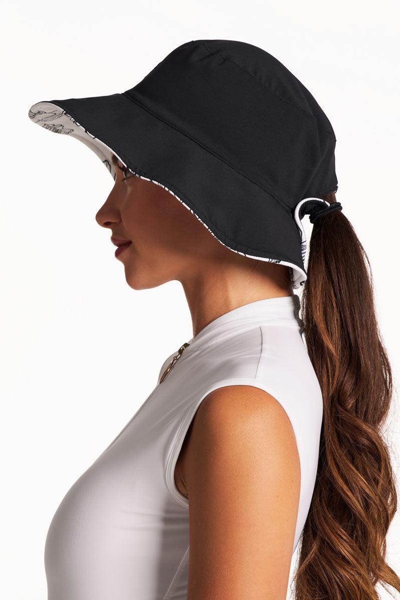 Coolibar Women's Ariel Reversible Pool Hat | White/Black Perfect Peony