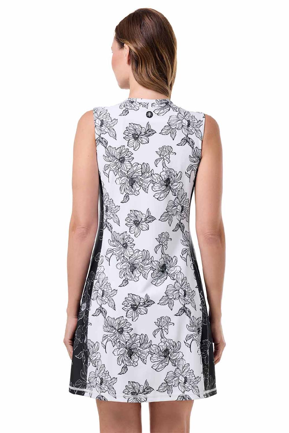 Coolibar Women's Aspen Sunrise Sleeveless Swim Dress | White/Black Colorblock