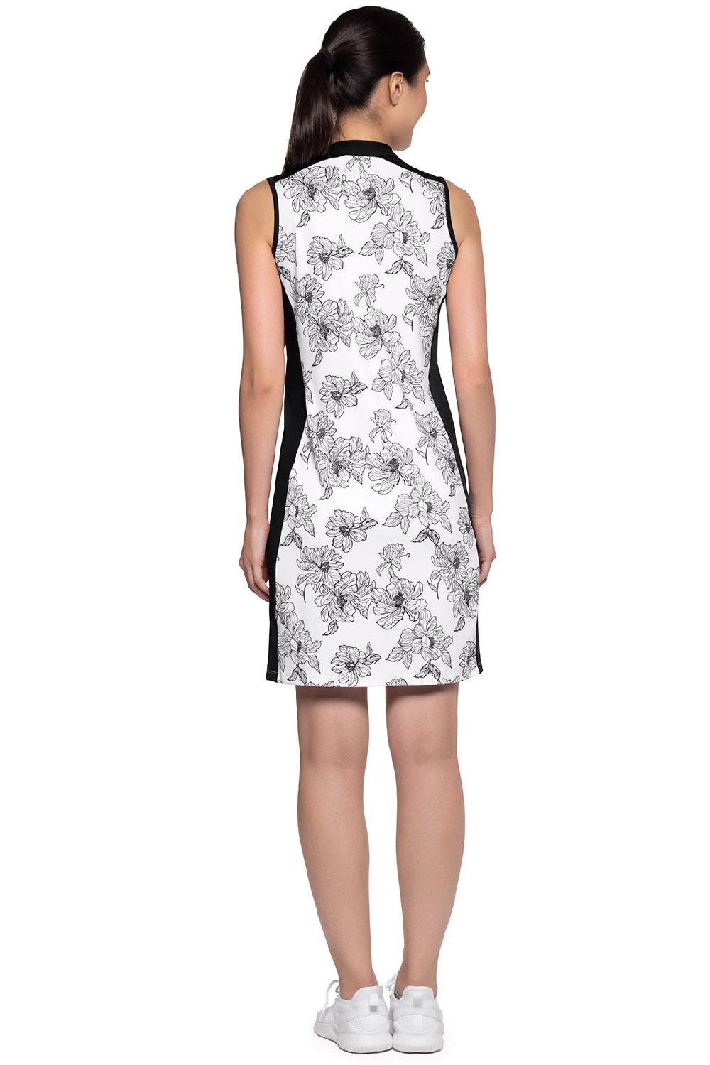 Coolibar Women's Backspin Sleeveless Golf Dress | White/Black Perfect Peony