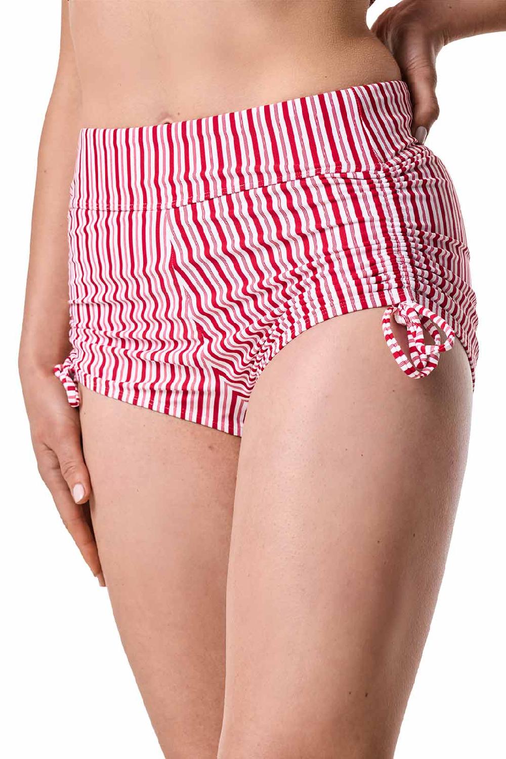 Coolibar Women's Bayshore Ruched Swim Shorts | Cherry Stripe