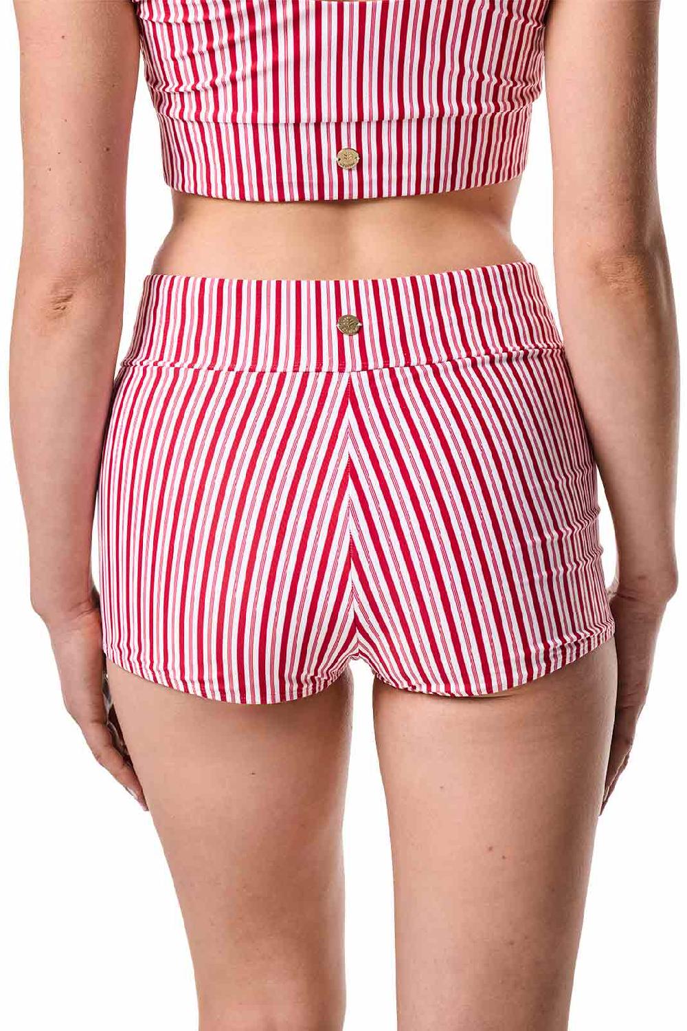 Coolibar Women's Bayshore Ruched Swim Shorts | Cherry Stripe