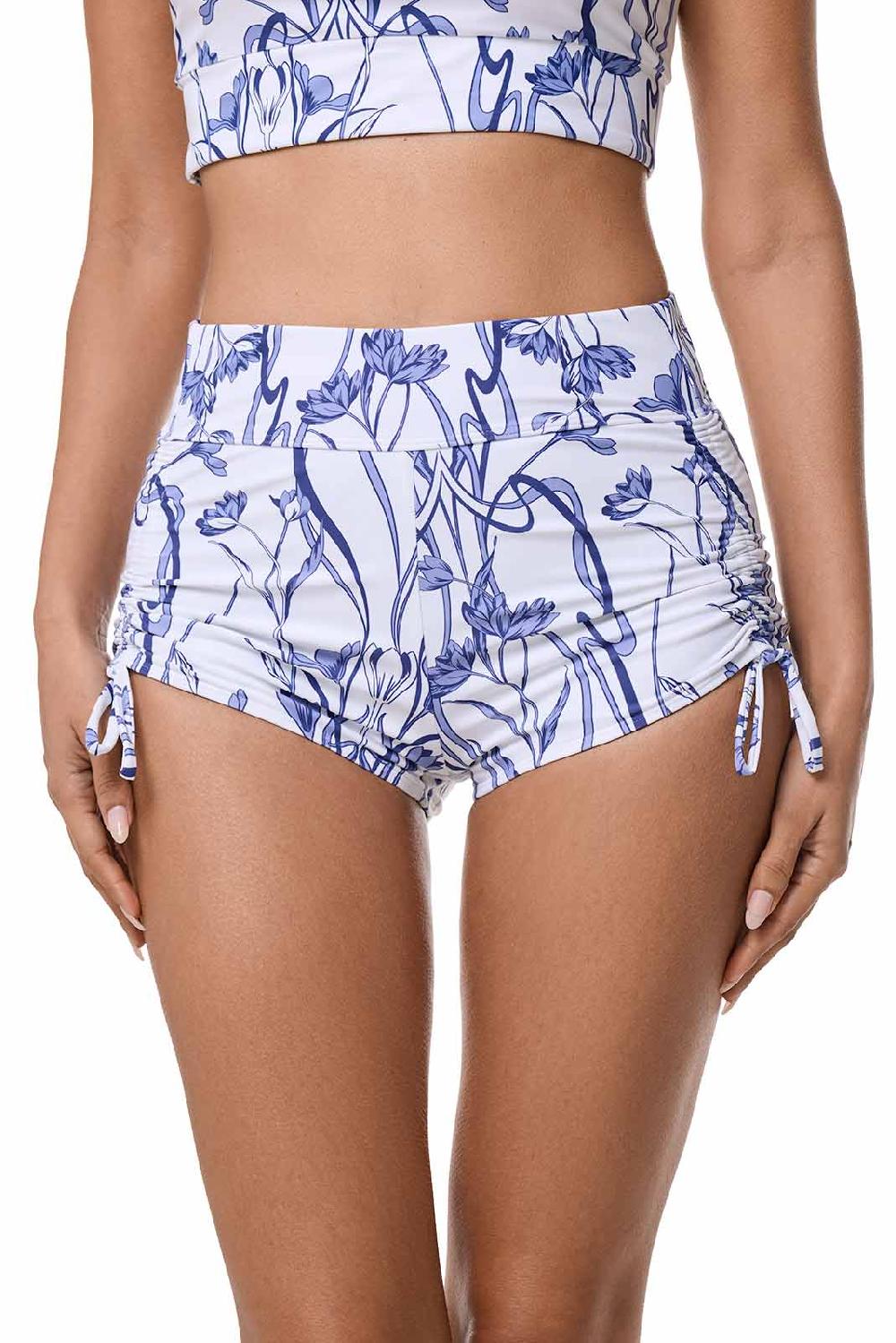 Coolibar Women's Bayshore Ruched Swim Shorts | White Iris Dusk