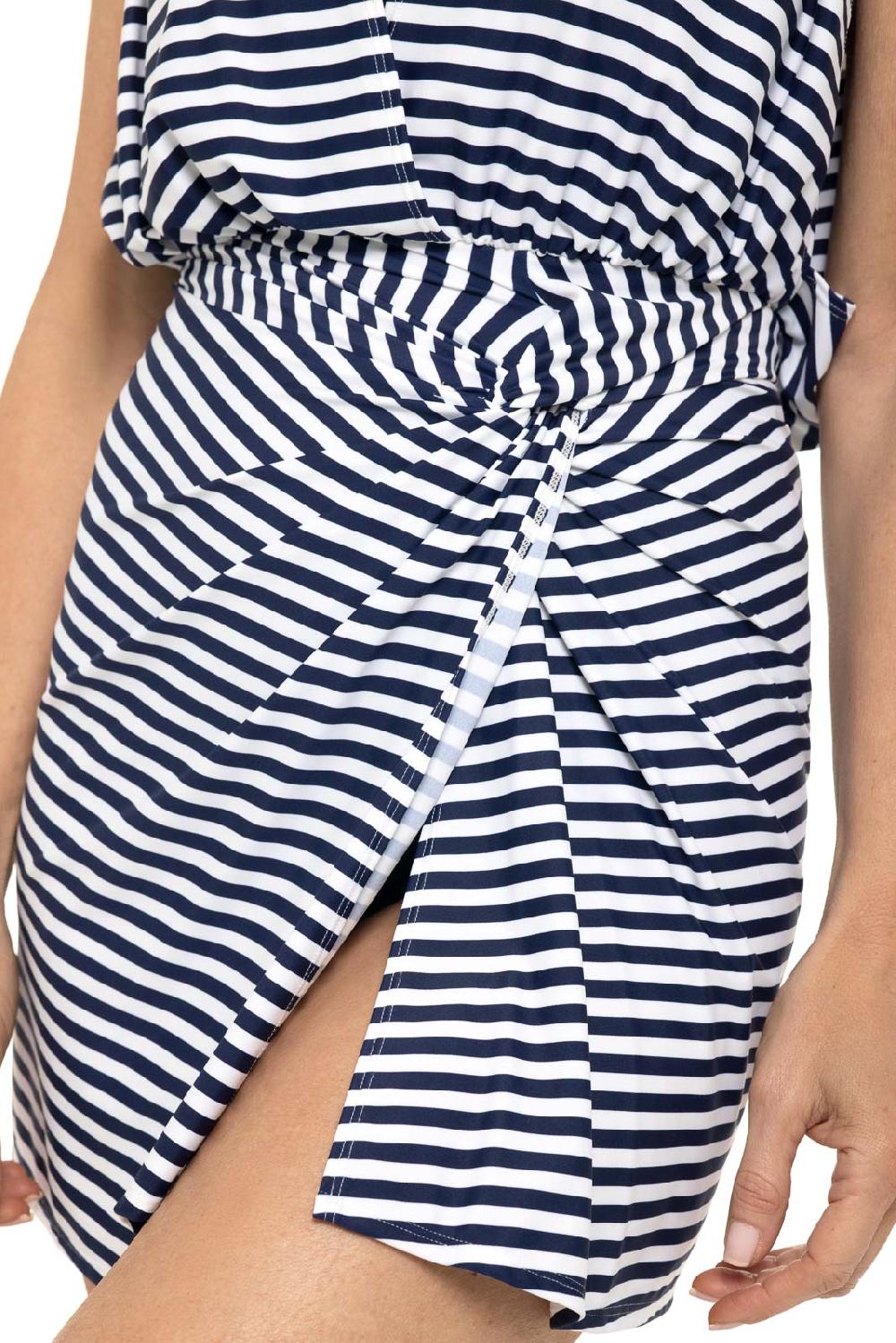 Coolibar Women's Boca Twist Cover Up Dress | White/Navy Stripe