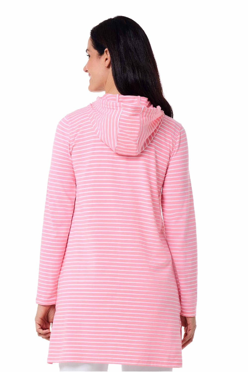 Coolibar Women's Cabana Hoodie | Flamingo Pink/White Stripe