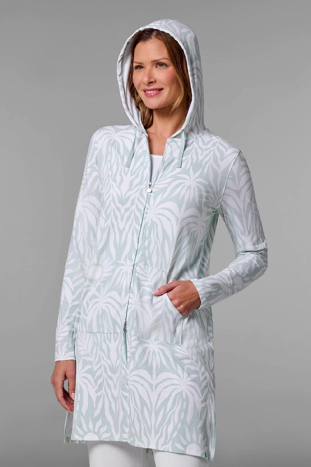 Coolibar Women's Cabana Hoodie | Misty Aqua American Palm