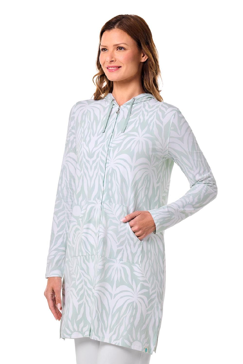 Coolibar Women's Cabana Hoodie | Misty Aqua American Palm