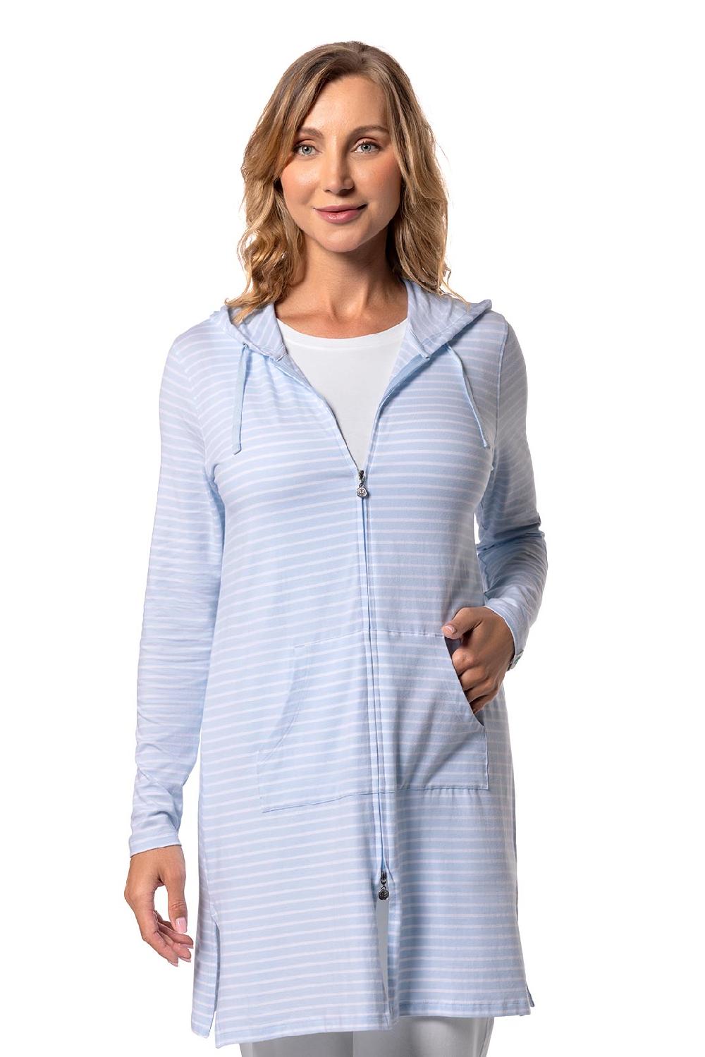 Coolibar Women's Cabana Hoodie | Skyride/White Stripe