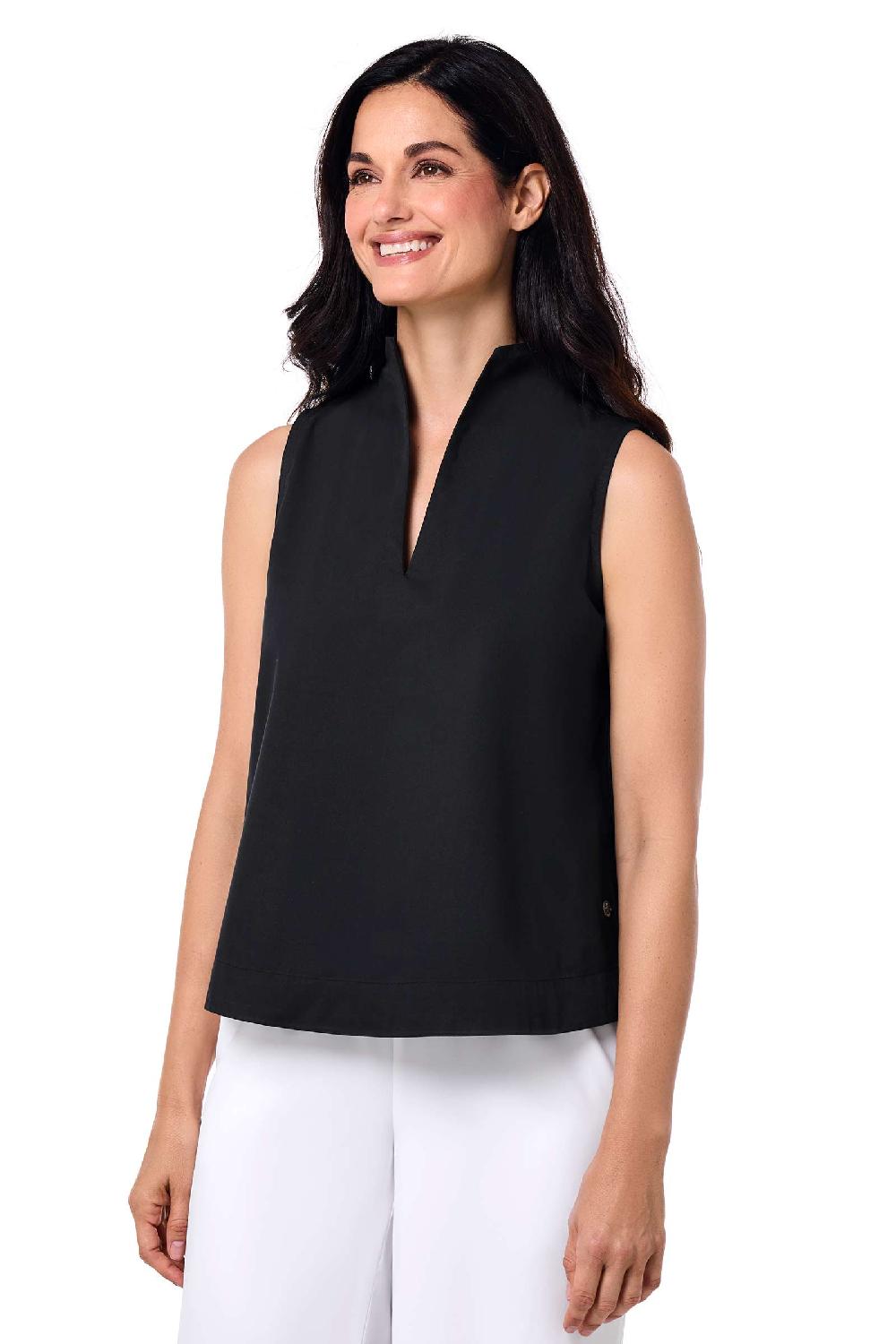Coolibar Women's Cape Coral Stand Collar Blouse | Black