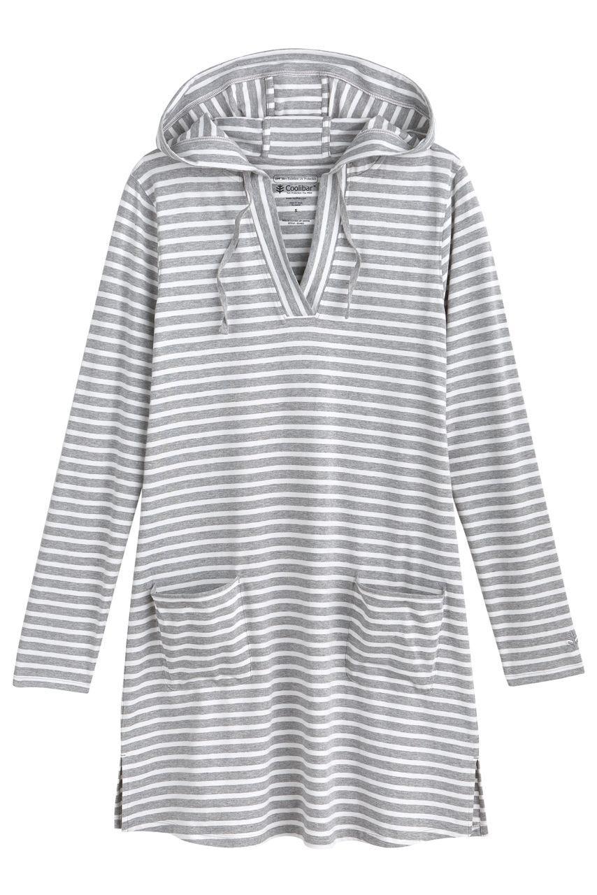 Coolibar Women's Catalina Beach Cover-Up Dress | Grey/White Stripe