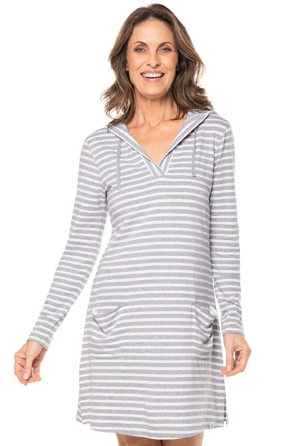 coolibar Women's Catalina Beach Cover-Up Dress | Grey/White Stripe
